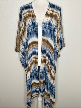 Final Touch Blue & Brown Tie-Dye Draped Kimono